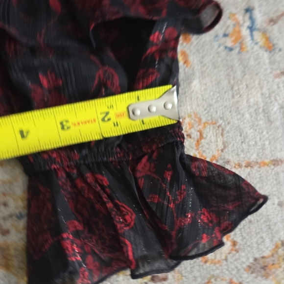 Frye Sheer Black and Red Floral Blouse Size Small - Picture 9 of 9